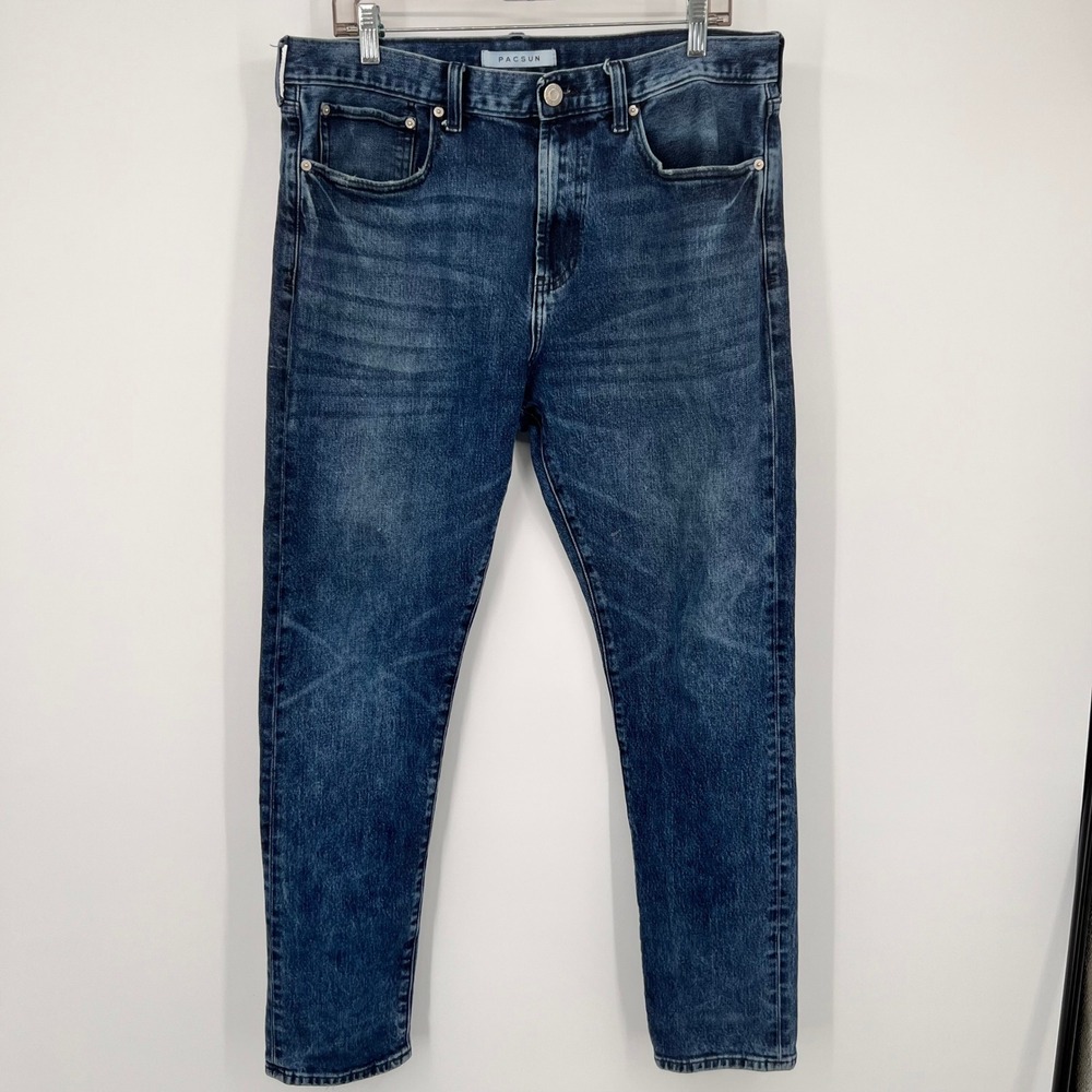PacSun Slim Taper Jeans Mens 34x32 Dark Wash Blue Denim Tapered Leg Pants